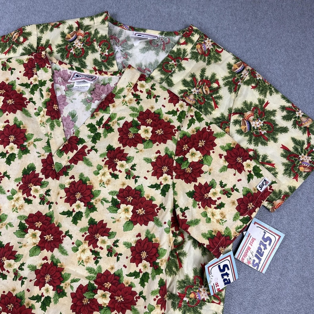 Stars Scrub Top Womens Small Multi Color Christmas Holiday LOT OF 2 NWT